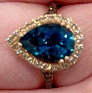 Le Vian Deep Sea Topaz (3 Ct. T.w.) & Diamond (3/8 Ct. T.w.) Teardrop Halo Ring